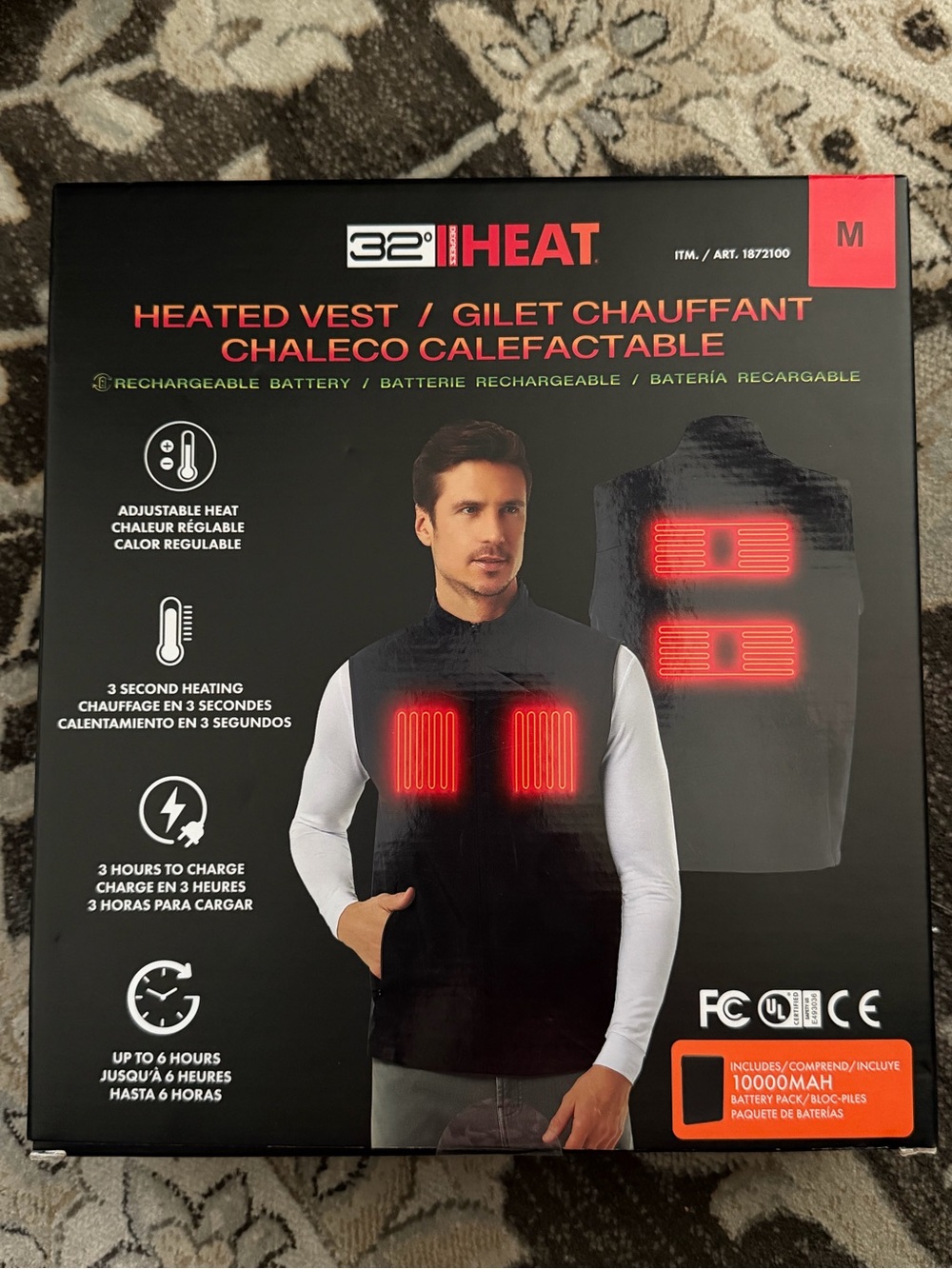 32 Degrees HEAT Black Heated Vest with Red Heat Zones - M